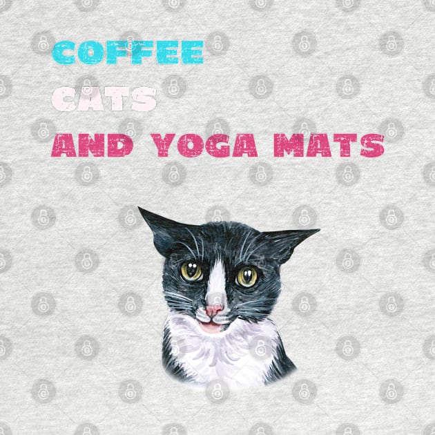 Coffee cats and yoga mats funny yoga and cat drawing by Red Yoga